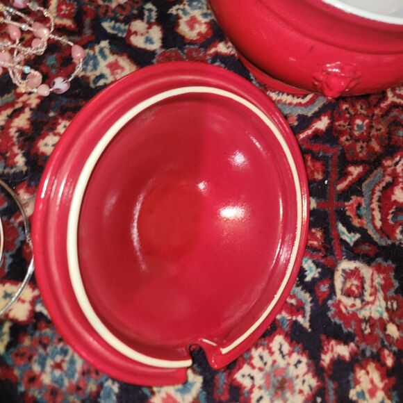 Emile Henry Le Potier Covered Tureen Soup Bowl Cooker 4 Qt Red w Lion Head VTG - Picture 10 of 16